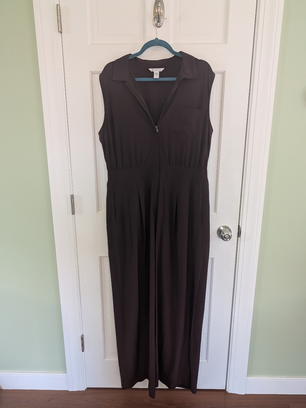 Athleta Brooklyn Front-Zip Wide Leg Jumpsuit, Deep Purple, Size 16